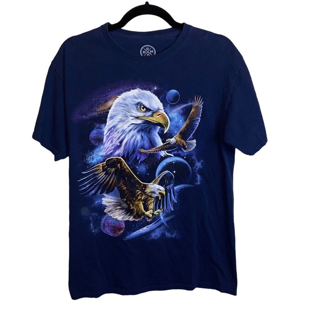 DOM Eagle Graphic T Shirt Blue Medium Space Galaxy Bald Eagle Tee